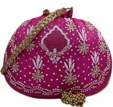 Beautiful Chikankari Silk Round Potli Bag for Festive Occasions